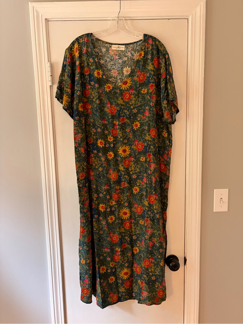 NATURAL LIFE Green Floral Maxi Dress with Red & Yellow Blooms